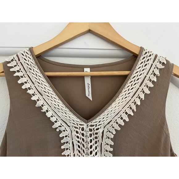 NWT NY Collection Womens Crochet Trim Casual Maxi Dress Large Fairy Casual Boho - Picture 4 of 16